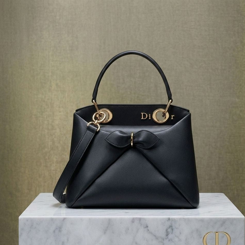 Dior Miss Dior Leather Top Handle Bag with Bow Detail