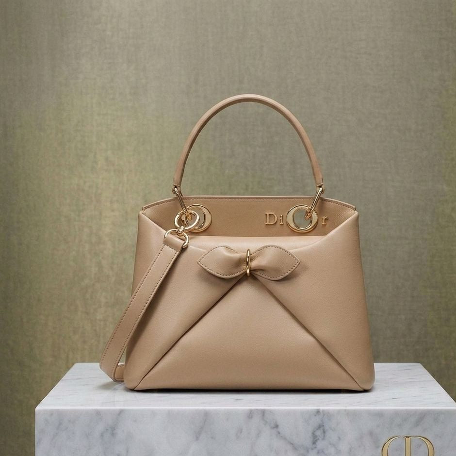 Dior Miss Dior Leather Top Handle Bag with Bow Detail