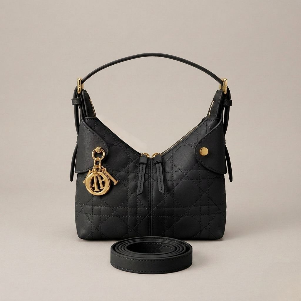Christian Dior Medium Quilted Leather Hobo Shoulder Bag