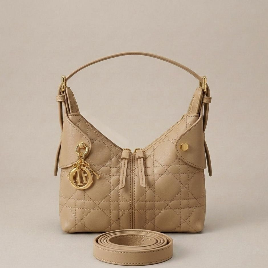 Christian Dior Medium Quilted Leather Hobo Shoulder Bag