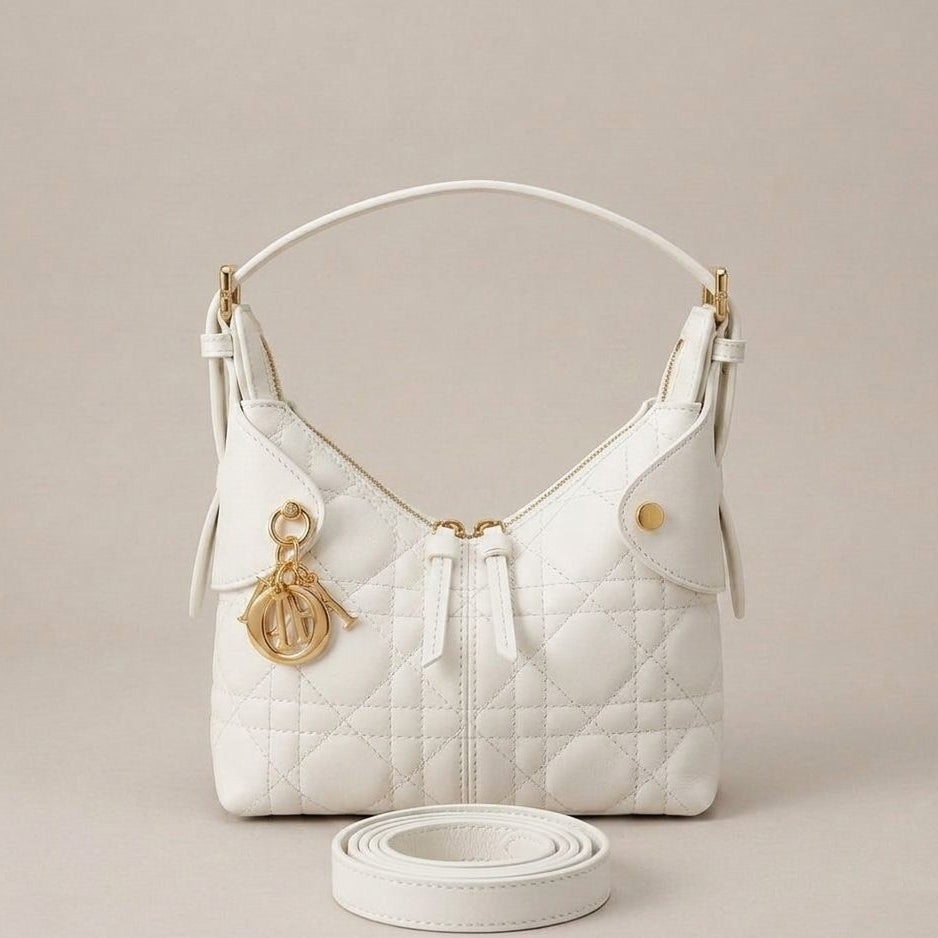Christian Dior Medium Quilted Leather Hobo Shoulder Bag