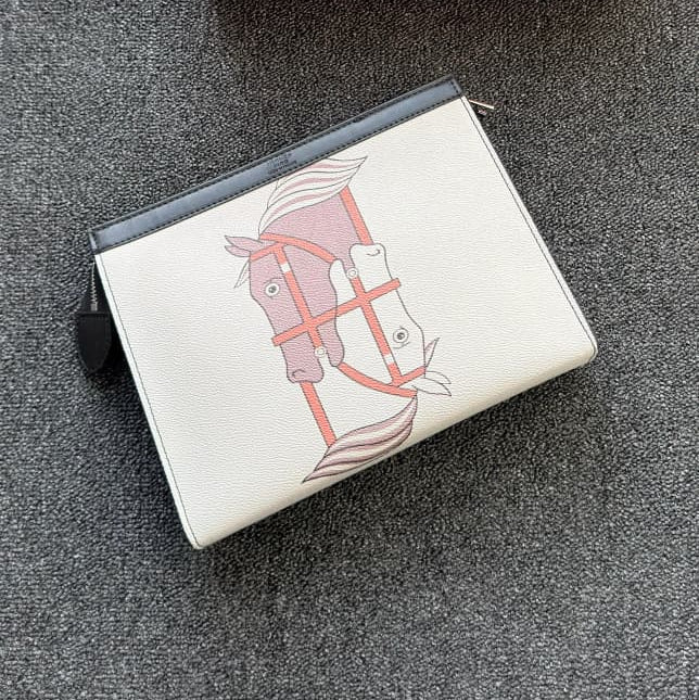 Hermès" Typographic Canvas Zip Pouch Bag