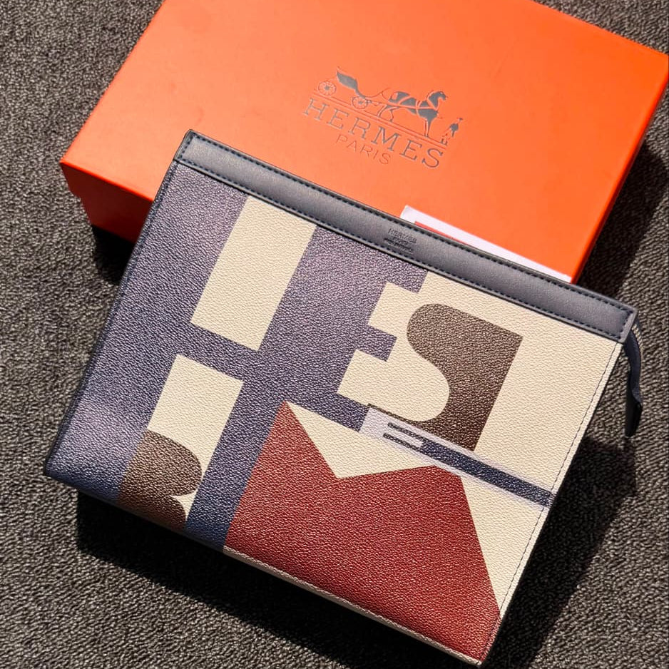 Hermès" Typographic Canvas Zip Pouch Bag